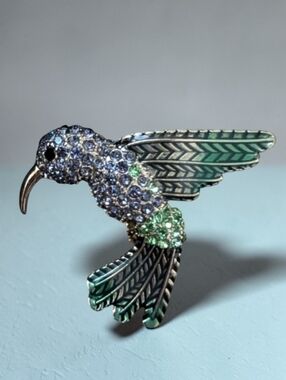 Anne Klein Hummingbird Rhinestone Crystal Brooch Pin Vintage Style